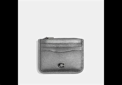 coach boxed metallic leather zip card case|coach zip pocket card case.